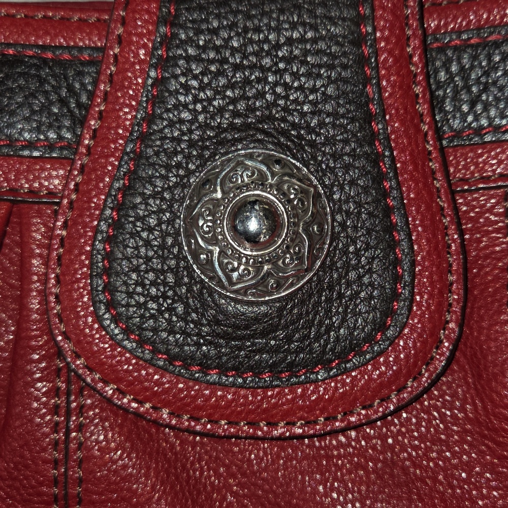 BRIGHTON Red Leather Handbag With Black Trim, Silver Hardware and Heart Charm - Picture 5 of 13